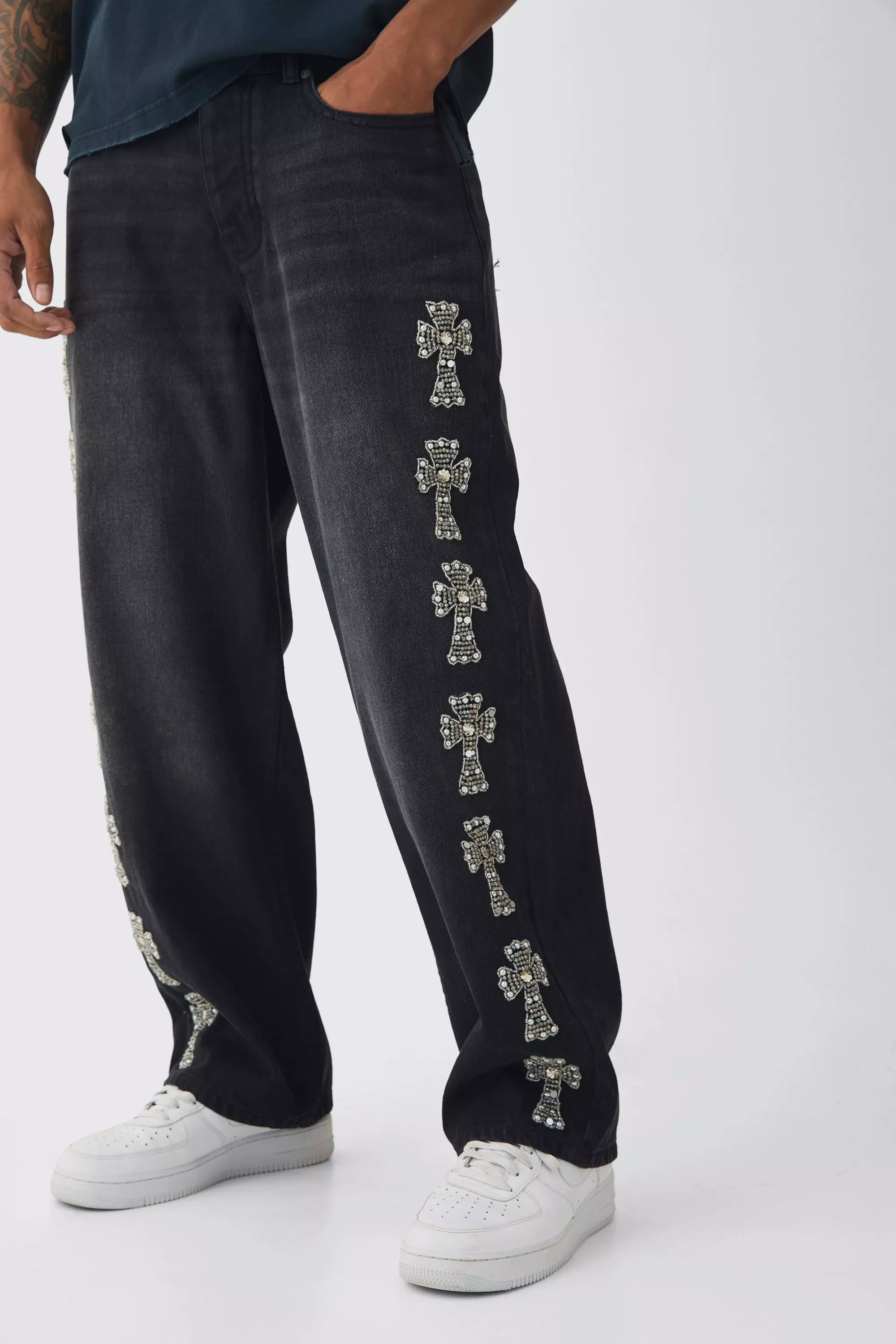 Baggy Rigid Embellished Cross Jeans boohooMAN